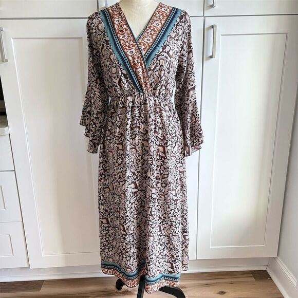 Vasna Women's Long Sleeve Maxi Dress L Multicolor Floral Paisley - Picture 1 of 6